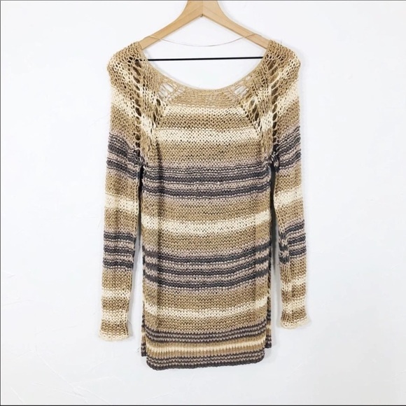Free People🔥SALE🔥tan, cream and taupe stripe sweater Sm - Picture 10 of 10